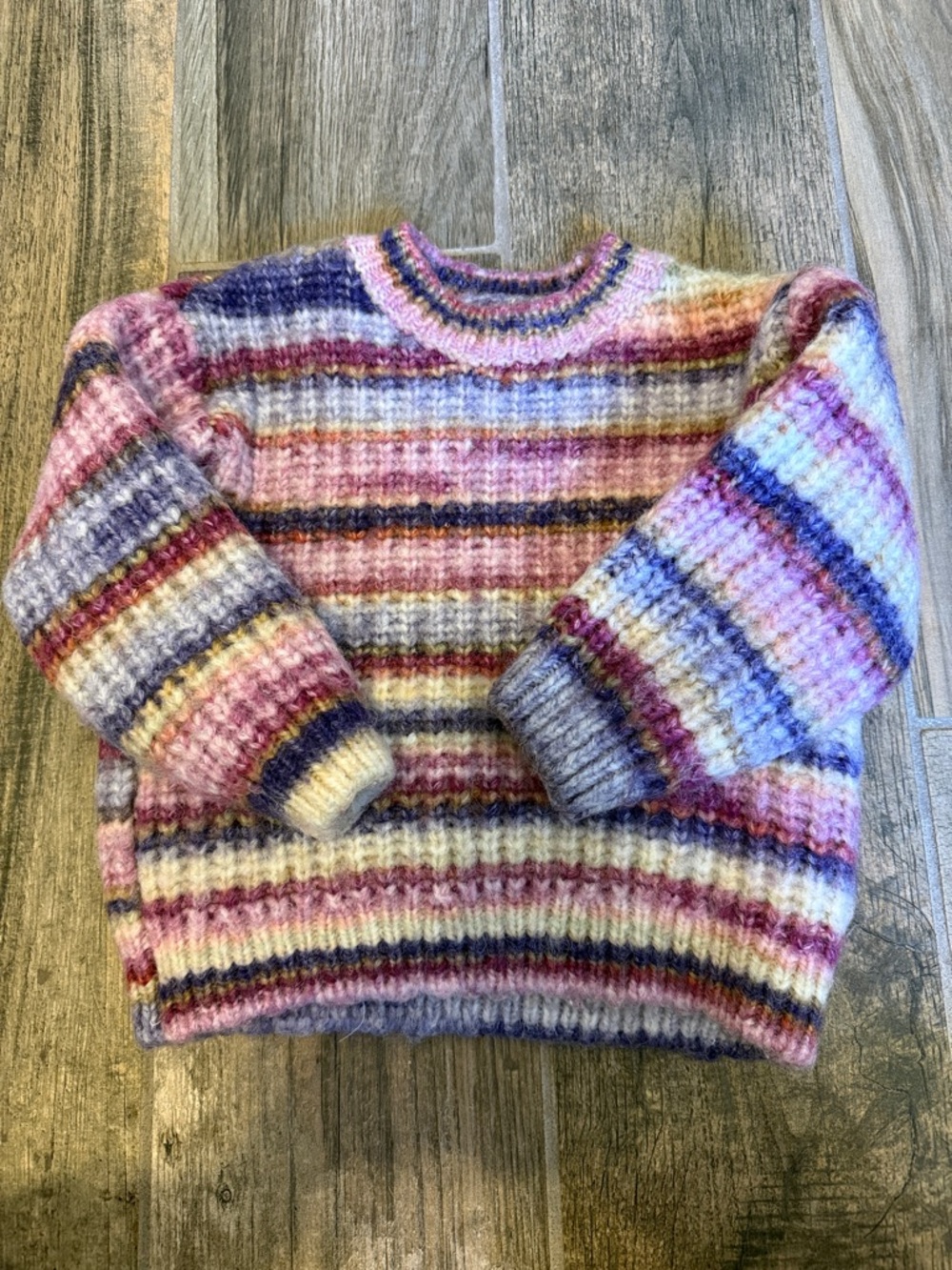 Zara Multicolor Striped Knit Sweater in Pink, Lavender & Cream
